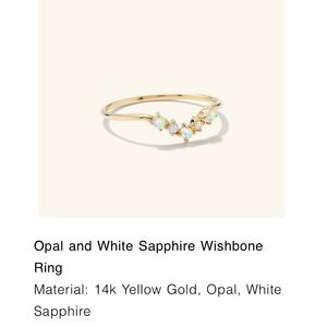 Mejuri 14k yellow gold opal and white sapphire wishbone ring size 6